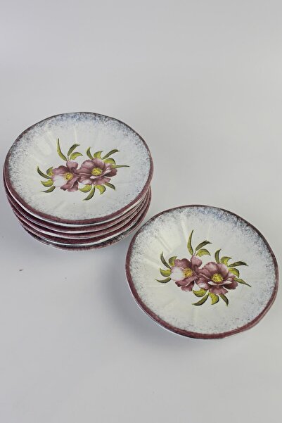 ALBETTO 6 lı Seramik Çay Tabağı, Çay Tabak Pembe Çiçek Çap 11cm Mod4