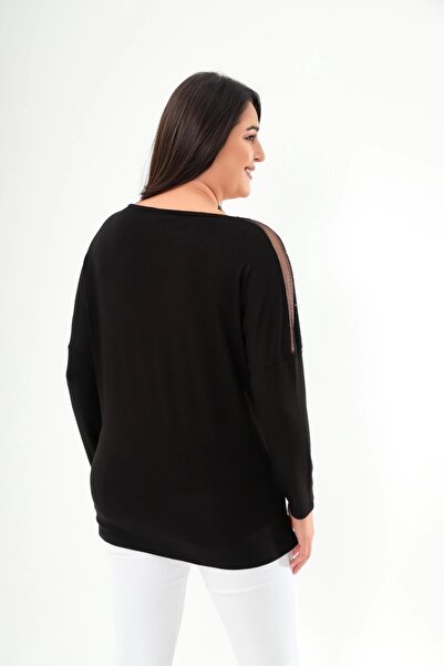 aytemas Shoulder Tulle Detailed Stone Printed Blouse