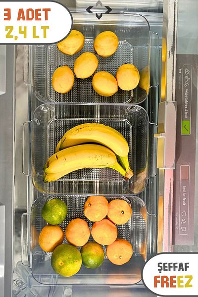 LİGROUND 2.4 Lt Crystal Mica Freez 3-Piece Refrigerator Organizer - Transparent Organizer