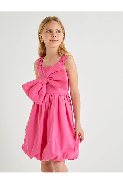 Koton Strappy Square Neck and Balloon Skirt Bow Dress