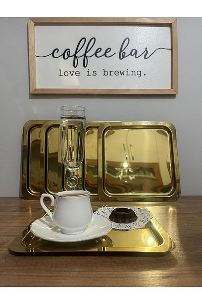 Maglor Luxury Square Gold Stainless Steel 21 cm Coffee, Tea, Serving Tray