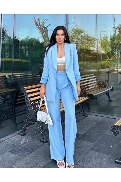 Bella Breeze Kadın Tek Düğmeli Ceket Palazzo Pantolon Takım