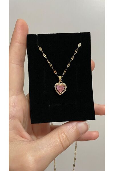 stainless steell الصلب |   قلادة قلب باندو (ذهبي-وردي 45 سم)