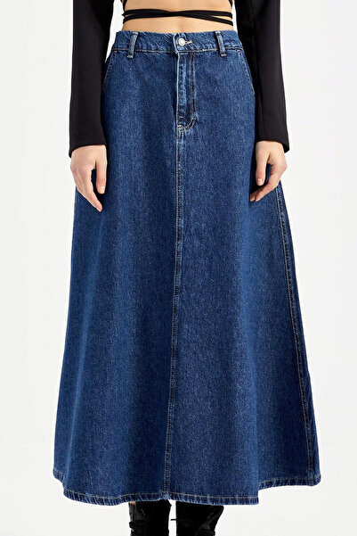 CoolLook A-Line Standart Kalıp Likrasız Yüksek Bel Cepli Fermuarlı Yıkamalı U...