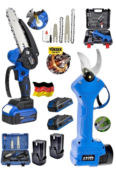 OG GERMANY STEEL İTALY 20 Ah 4 Akülü Şarjlı Otomatik Yağlamalı Ağaç Dal Budam...