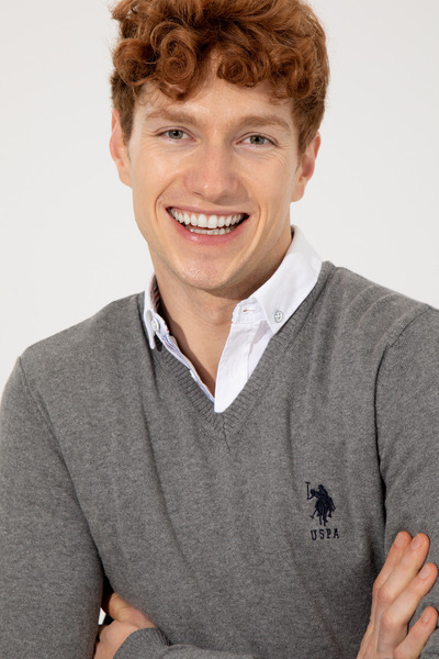 U.S. Polo Assn. Men's Gray Melange Basic Sweater 50253445 -Vr086