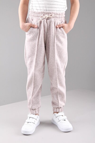 Perendi Παιδικό αθλητικό παντελόνι Unisex σε μπεζ χρώμα - ελαστικό και φλις τσέπες