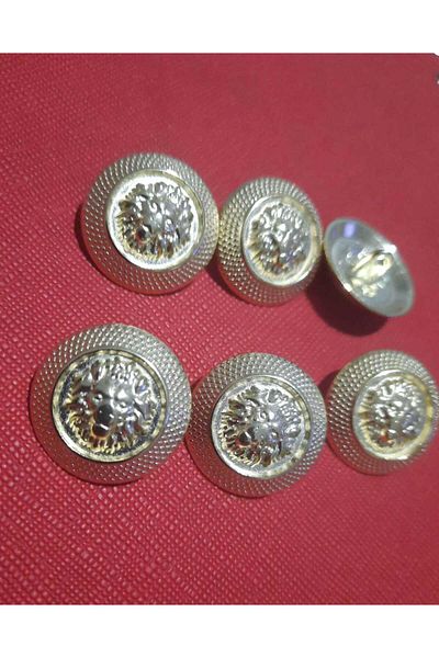 beynaaksesuar Gold Color Big Lion Model Button 36 Size Metal Button Trench Coat and Jacket Button - Pack of 6 Buttons