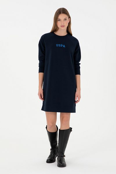 U.S. Polo Assn. Women's Navy Blue Sweatshirt Crew Neck Knitted Dress 50297298 -Vr033