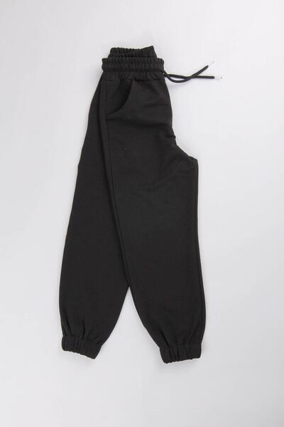 Perendi Lastikli Rahat Kesim Cepli Erkek Ve Kız Çocuk Unisex Eşofman Altı Siyah