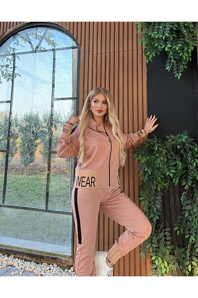 Ryzi Moda Σετ γυναικεία αθλητική φόρμα με φερμουάρ και λεπτομέρεια κεντήματος