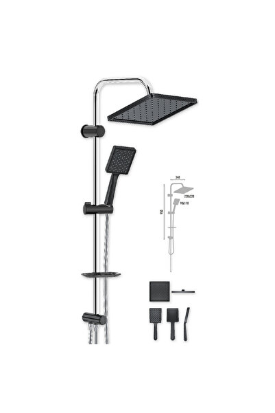 Genel Markalar Vs-5240 Siyah - Krom Tepe Yağmurlamalı Duş Seti Aqua Black Aes...