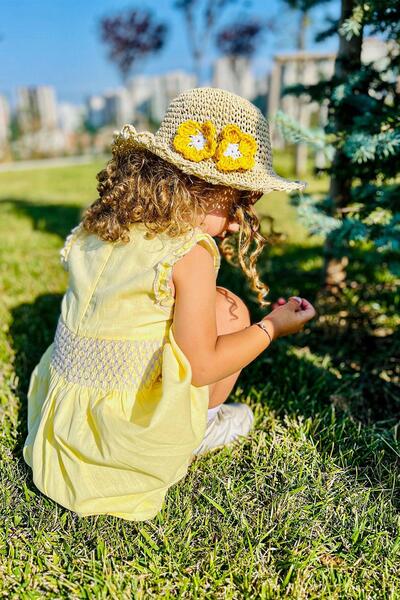 LULU Kids " Papatya " Desenli Kolsuz Yazlık Kız Çocuk Elbise