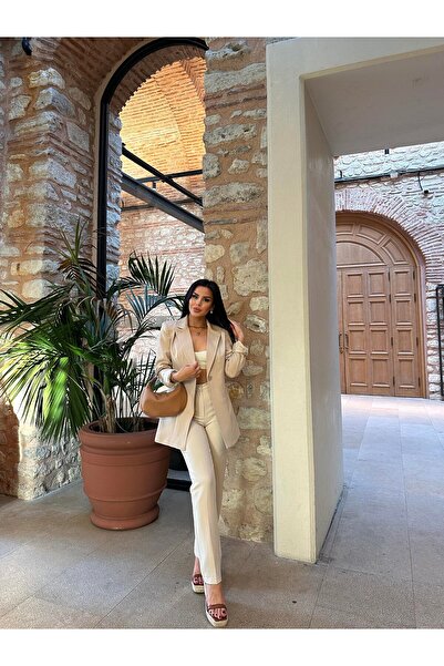 Bella Breeze Kadın Tek Düğmeli Ceket Dar Paça Pantolon Takım Elbise