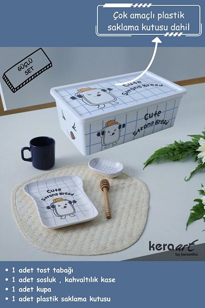 Keramika Set for Breakfast and Toast, Strong Figure 3+1 Pieces