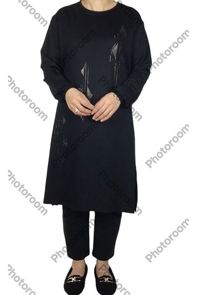 ECE GİYİM Women's Crystal Double Thread Combed Cotton Large Size Seasonal Tunic