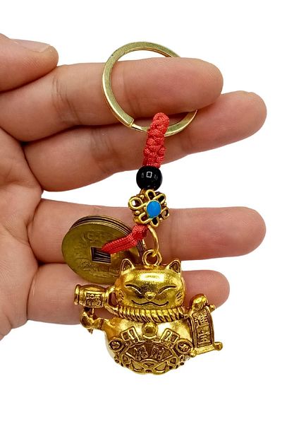 Dünyadan Hediyeler Feng Shui Luck Money Maneki Neko Metal Keychain No.2
