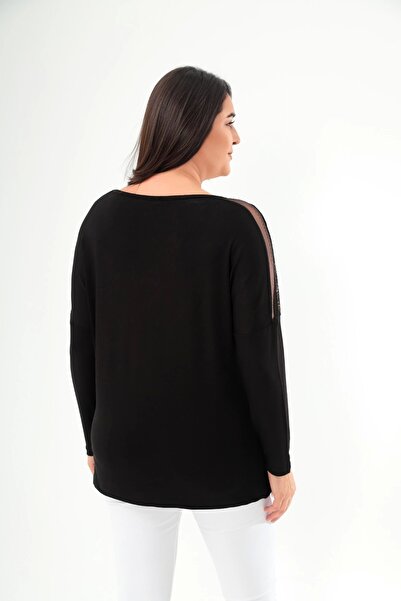 aytemas Μπλούζα με λεπτομέρεια από τούλι ώμου με πέτρα