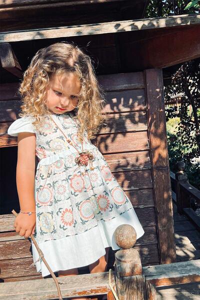 LULU Kids " Su " Geometrik Desenli Kolsuz Yazlık Kız Çocuk Elbise