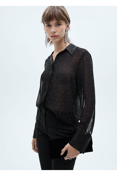 MANGO Woman Semi Sheer Studded Shirt
