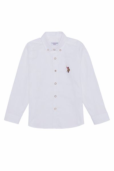 U.S. Polo Assn. Cămașă de bază cu mânecă lungă albă pentru băiat 50254280 -vr013