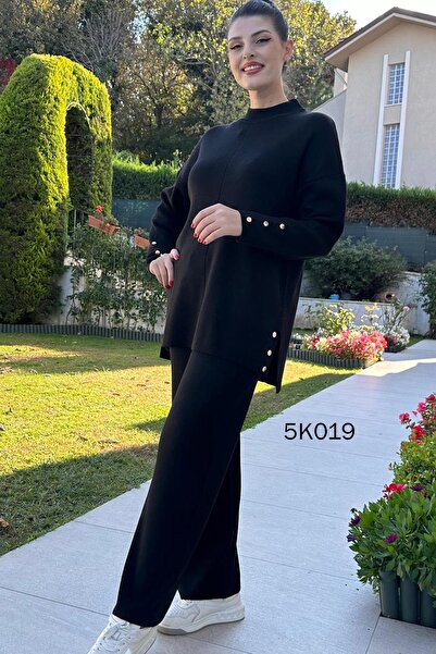 İnce Topuk Knitwear Set Button Detailed - 5K019
