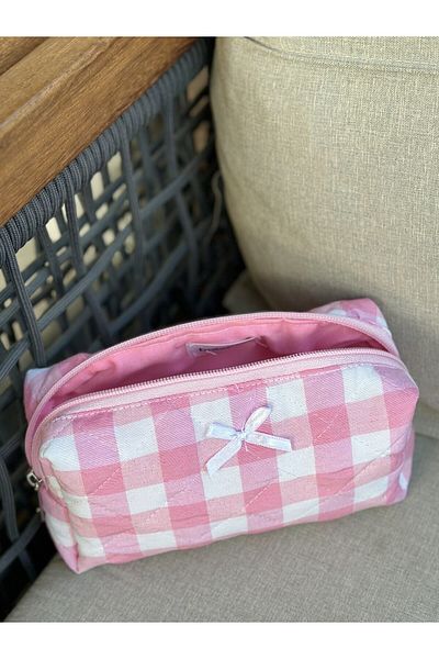 Batekso Pink Gingham Patterned Pencil Bag