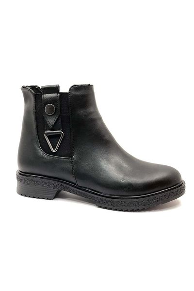 Kids Club Shoes Mehtap Διακοσμητική Τριγωνική Πόρπη Λεπτομερείς Επίπεδες Αντιολισθητικές Γυναικείες Μπότες ΜΑΥΡΟ