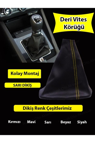 Nuryak Oto Aksesuar Renault Twingo Compatible Yellow Stitching Gear Shift Gaiter