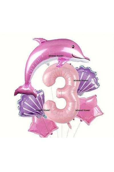DÜVENCİ TİCARET Pink Color Dolphone Foil Balloon Set 6 Pieces