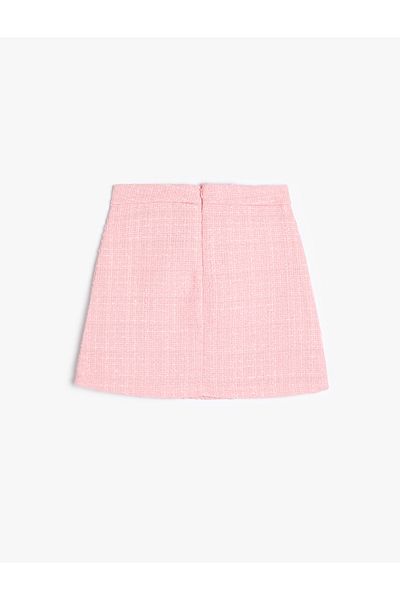 Koton Tweed Skirt with Pearl Button and Slit Detail