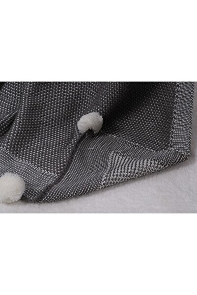 YGT Home Menekşe Triko Örgülü Tv Battaniyesi 10 Ponpon Haki | 130x170 Bacak Şalı-koltuk Şalı Ve Dekoru