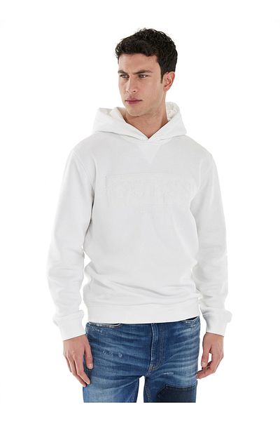 Guess Λευκό ανδρικό φούτερ με γιακά με κουκούλα BEAU HOODIE SWEATSHI - ECO SLEEK PO
