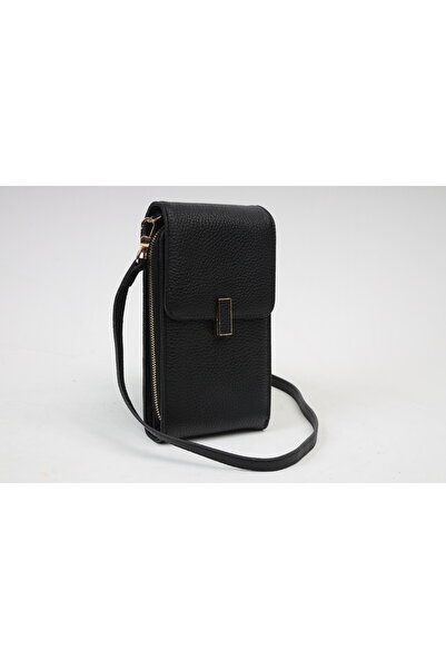 Aksesuarlia 40241 Model Black Leather Wallet and Purse Set with Mobile Compar...