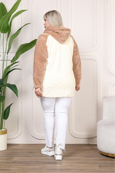 BİrHoşButik Stretchy Lycra Plus Size Women's Clothing - Winter Fleece Cardigan with Soft Pocket, Hooded Zipper