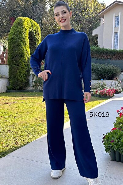 İnce Topuk Knitwear Set Button Detailed - 5K019