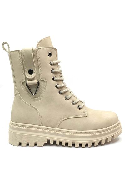Kids Club Shoes Μπεζ Γυναικείες Μπότες - Mehtap Στολίδι, Τριγωνική Πόρπη και Αντιολισθητική Σόλα