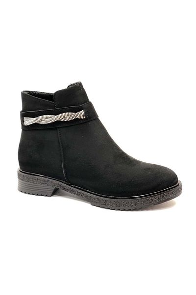 Kids Club Shoes Mehtap Stone Γυναικείες Μπότες Flat Αντιολισθητική Σόλα ΜΑΥΡΟ-SUEDE