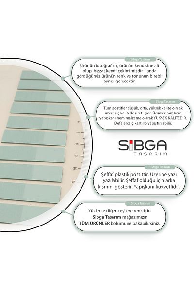 sibga tasarım Transparent Green Post-It Note and Bookmark Book - 200 Sheets