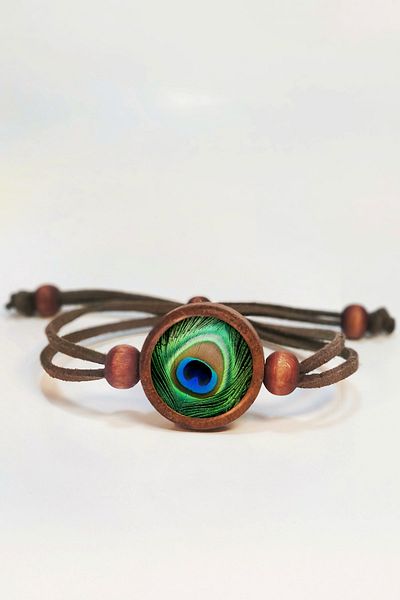 Tahtakolik Peacock Feather Wooden Bracelet