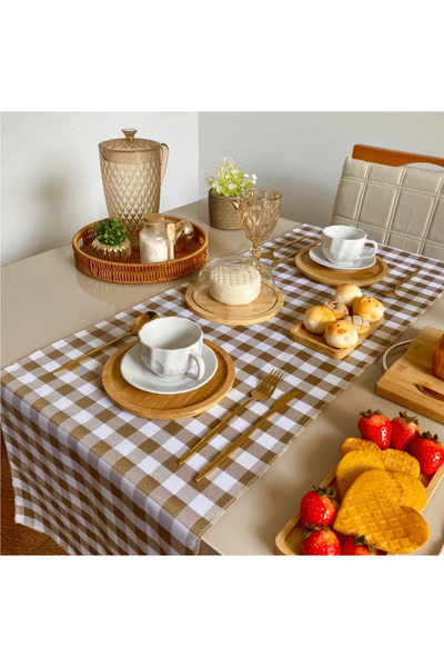 EVYA Gingham Duck Linen Runner - 40X110 Cm, American Service, Stain-Proof Fabric