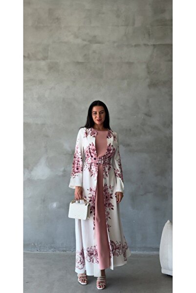 WellWay Rochie din stofă Babel importată (curea inclusă)-roz