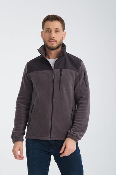 Store Men's Black Full Zipper Antipilling Non Pilling Softshell Garnished Fleece Jacket