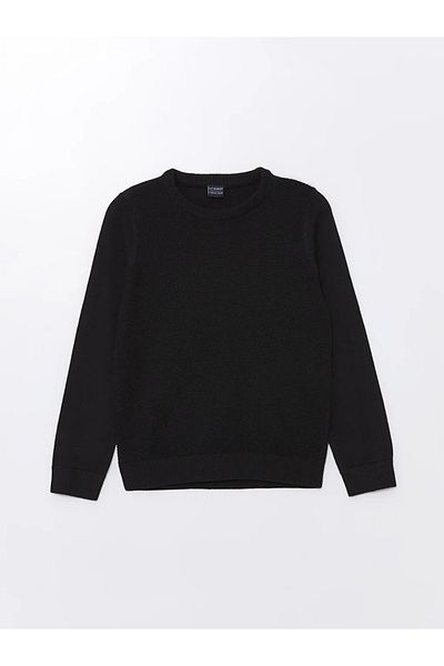 LC Waikiki Lcw Kids New Black Crew Neck Textured Boys' Knitwear Sweater