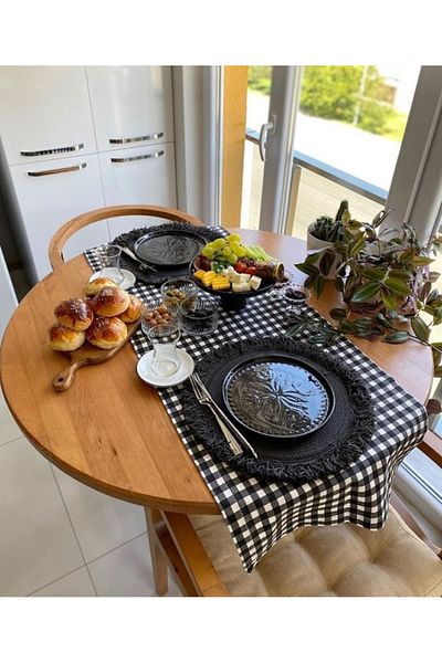 EVYA Runner de lenjerie de rață Gingham - 40x110 cm, Service american, țesătură rezistentă la pete