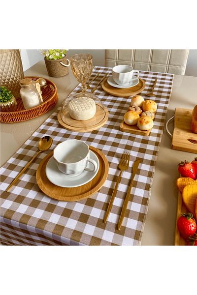 EVYA Gingham Duck Linen Runner - 40x110 cm, American Service, Ανθεκτικό στους λεκέδες ύφασμα