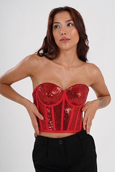 Metay Design Red Sequined Bodice Bustier Model