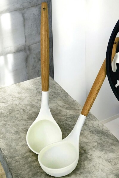 CocoVia Luxury Bamboo Handle Silicone Ladle - Service Ladle