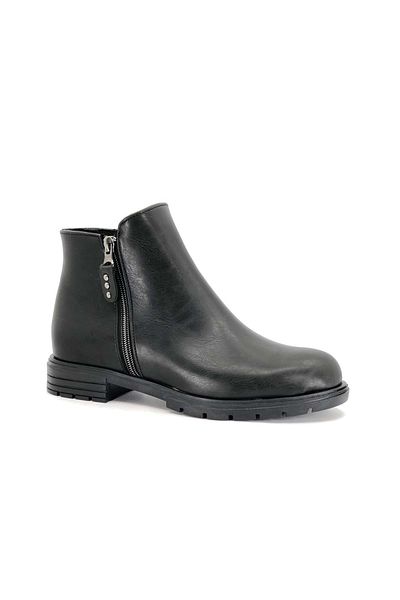 Kids Club Shoes Mehtap Γυναικείες μπότες με διπλό φερμουάρ, επίπεδη αντιολισθητική σόλα, μαύρο δέρμα