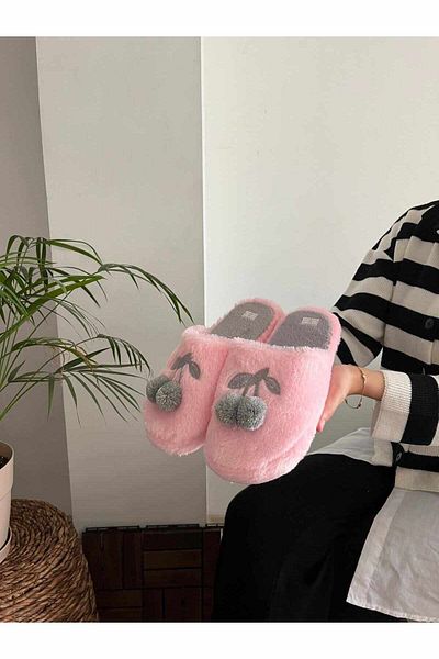 Behtah Kundura Fluffy Cherry Slippers - Γυναικείες παντόφλες σπιτιών, γούνινες παντόφλες και πακέτο προίκας